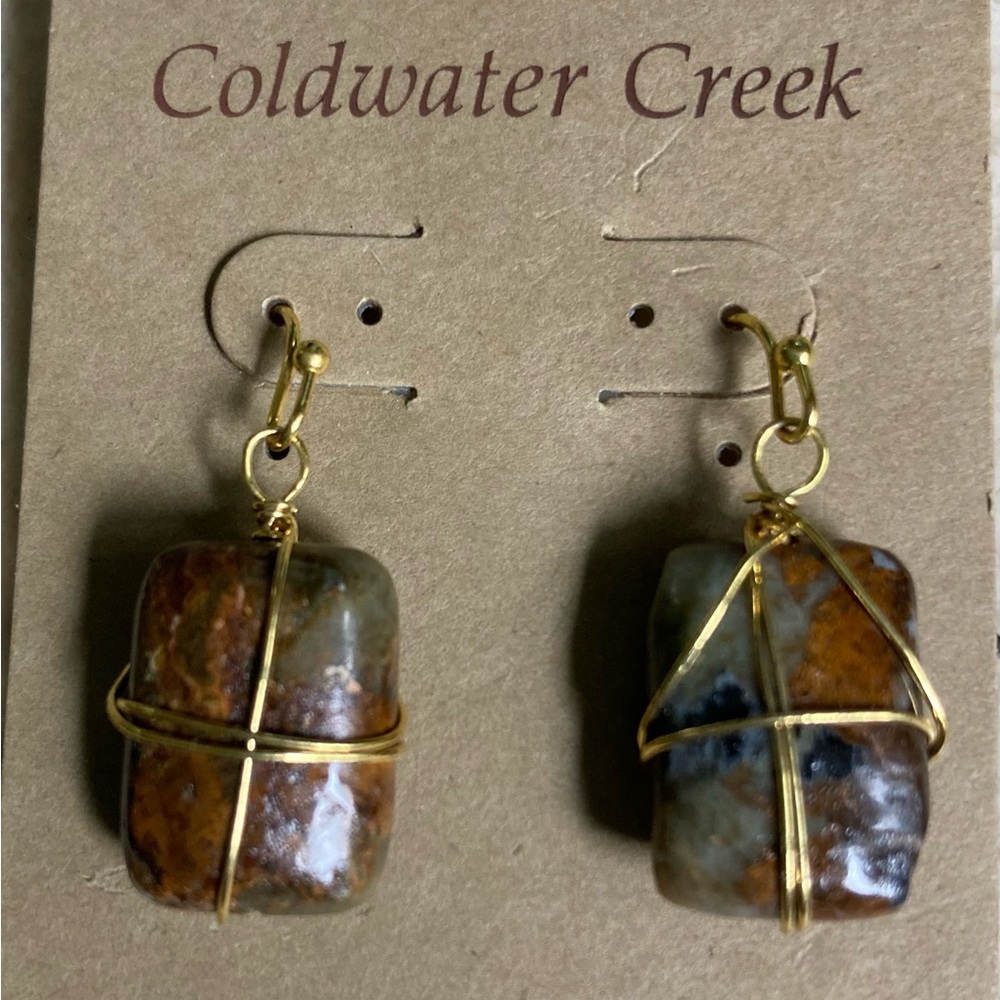 COLDWATER CREEK Wire Wrapped Natural Stone Dangling Earrings NWT!